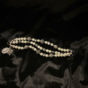 Elegant Pearl and Silver Rosary Bracelet